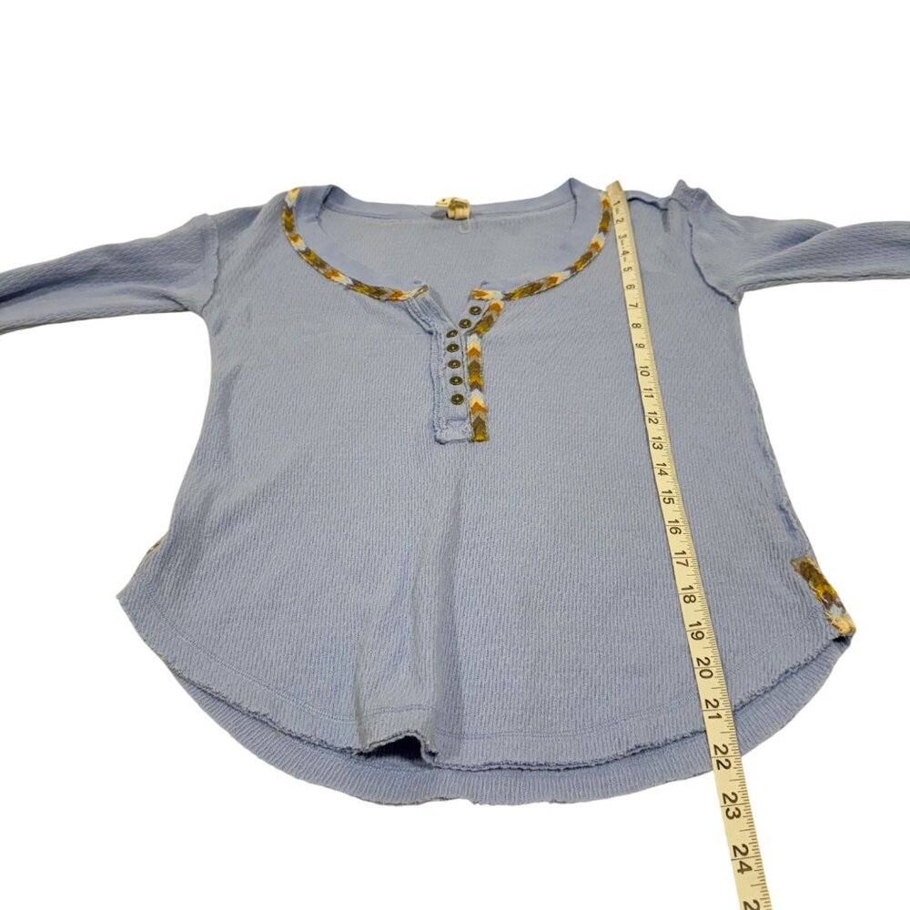Free People We the Free Rainbow Embroidered Thermal Long Sleeve Blue Top Size XS - Picture 10 of 10